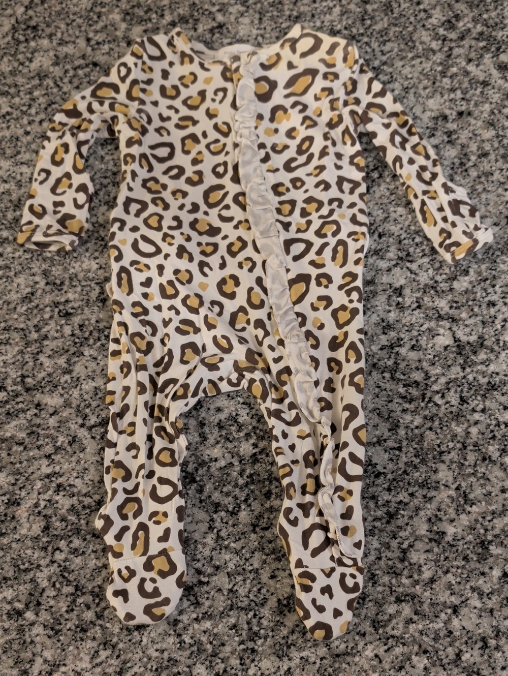 Angel Dear Leopard Ruffle Footed One-Piece - White, Brown & Gold